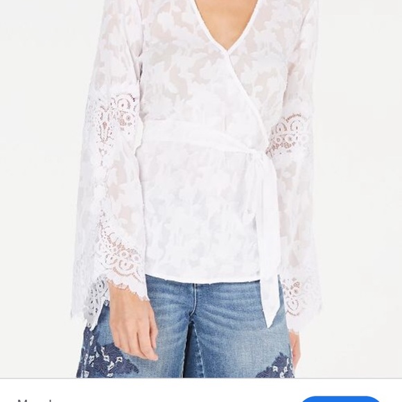 🆕 INC Bright white lace wrap top - Picture 1 of 6